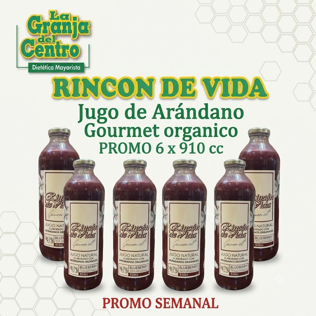 Ofertas y Promociones RINCON DE VIDA Jugo de Arándano Gourmet organico PROMO 6 x 910 cc PROMO SEMANAL